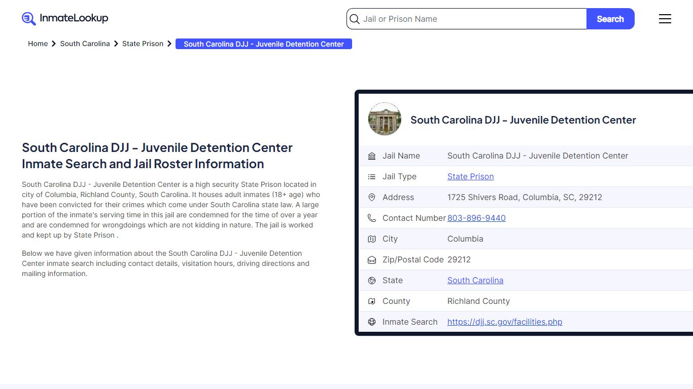 South Carolina DJJ - Juvenile Detention Center Inmate Search, Jail ...