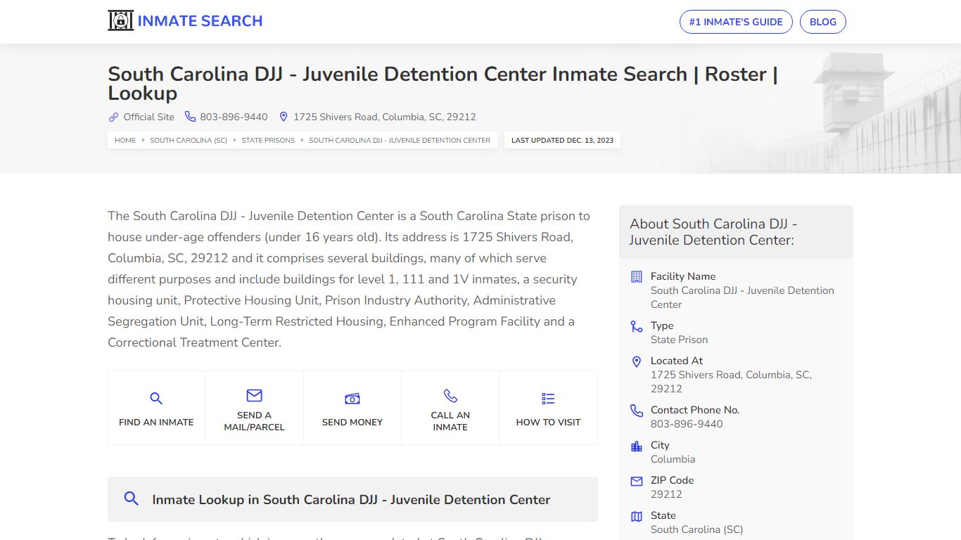 South Carolina DJJ - Juvenile Detention Center Inmate Search | Roster ...